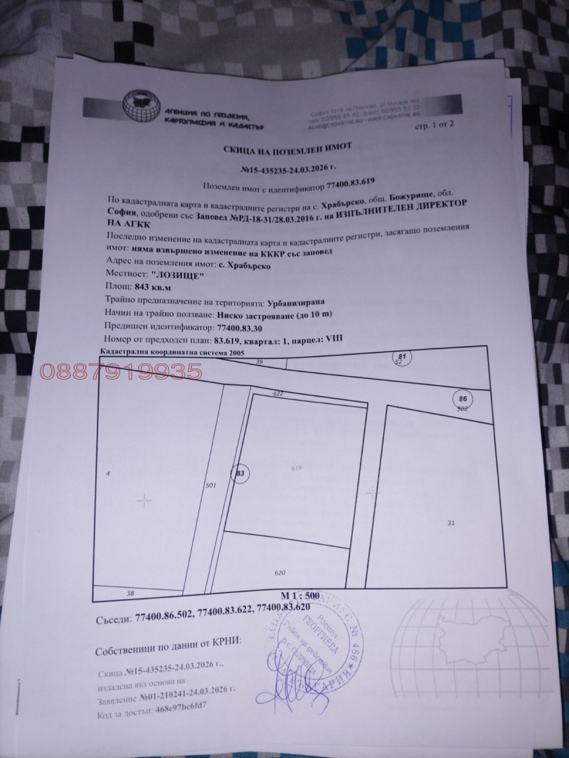 Продава ПАРЦЕЛ в област София, с. Храбърско - 843 кв.м / 60 000 € » 117 349.80 лв.