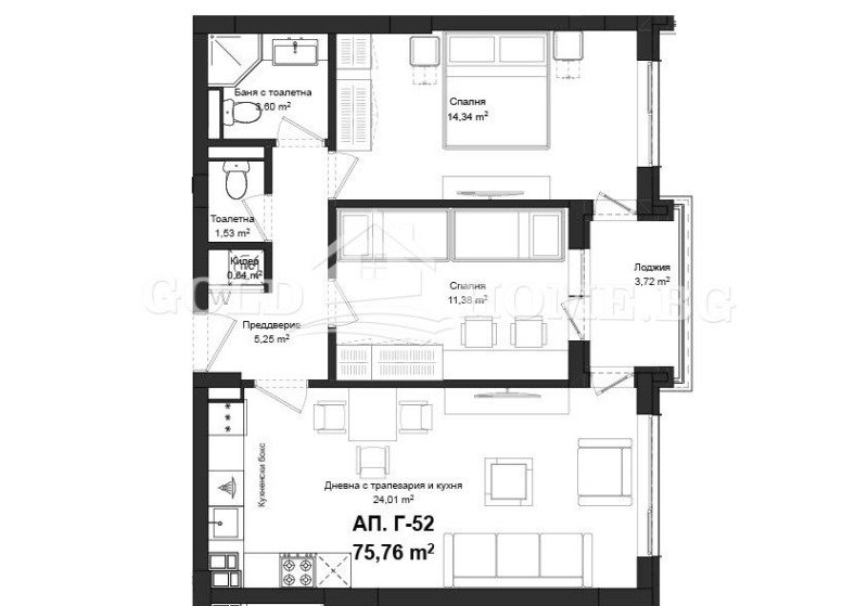 Myytävänä  2 makuuhuonetta Plovdiv , Gagarin , 86 neliömetriä | 77428286 - kuva [2]