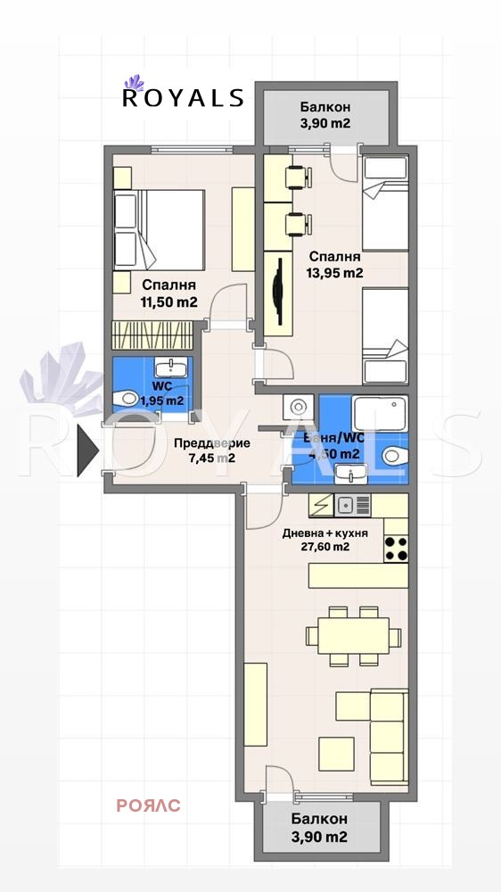 Myytävänä  2 makuuhuonetta Varna , Kajsieva gradina , 88 neliömetriä | 89208407 - kuva [2]