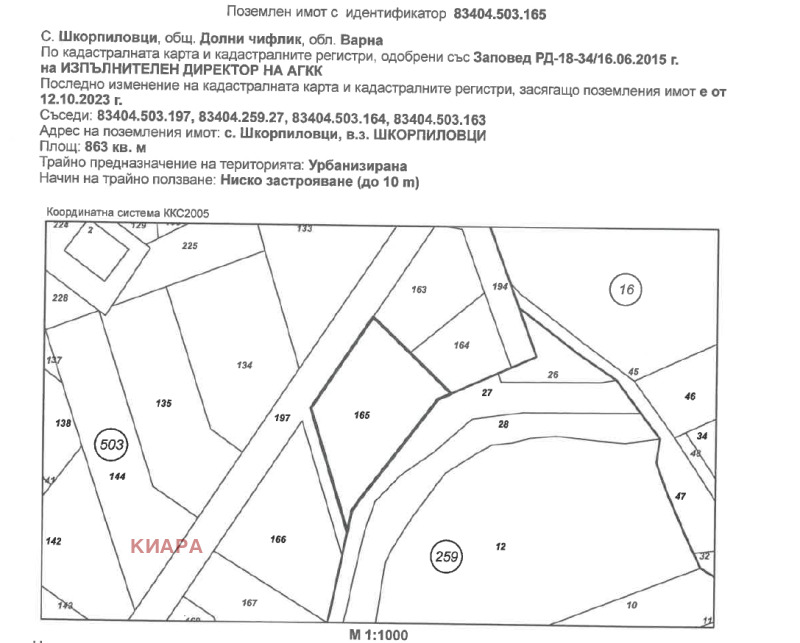 Продава  Парцел област Варна , с. Шкорпиловци , 863 кв.м | 71251177 - изображение [2]