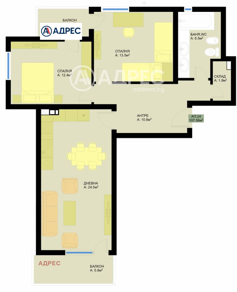 Myytävänä  2 makuuhuonetta Varna , Grand Mol , 108 neliömetriä | 90637194 - kuva [2]