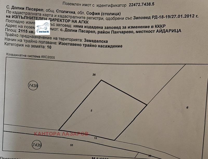 Продава ЗЕМЕДЕЛСКА ЗЕМЯ в област София, с. Долни Пасарел - 2 дка / 16 920 € » 33 092.64 лв., КАНТОРА ЛАЗАРОВ