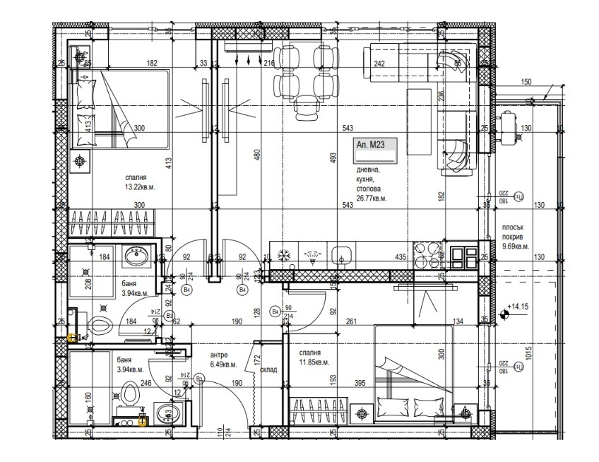 Продава 3-СТАЕН, гр. Пловдив, Коматевски възел, снимка 2 - Апартаменти - 55337992
