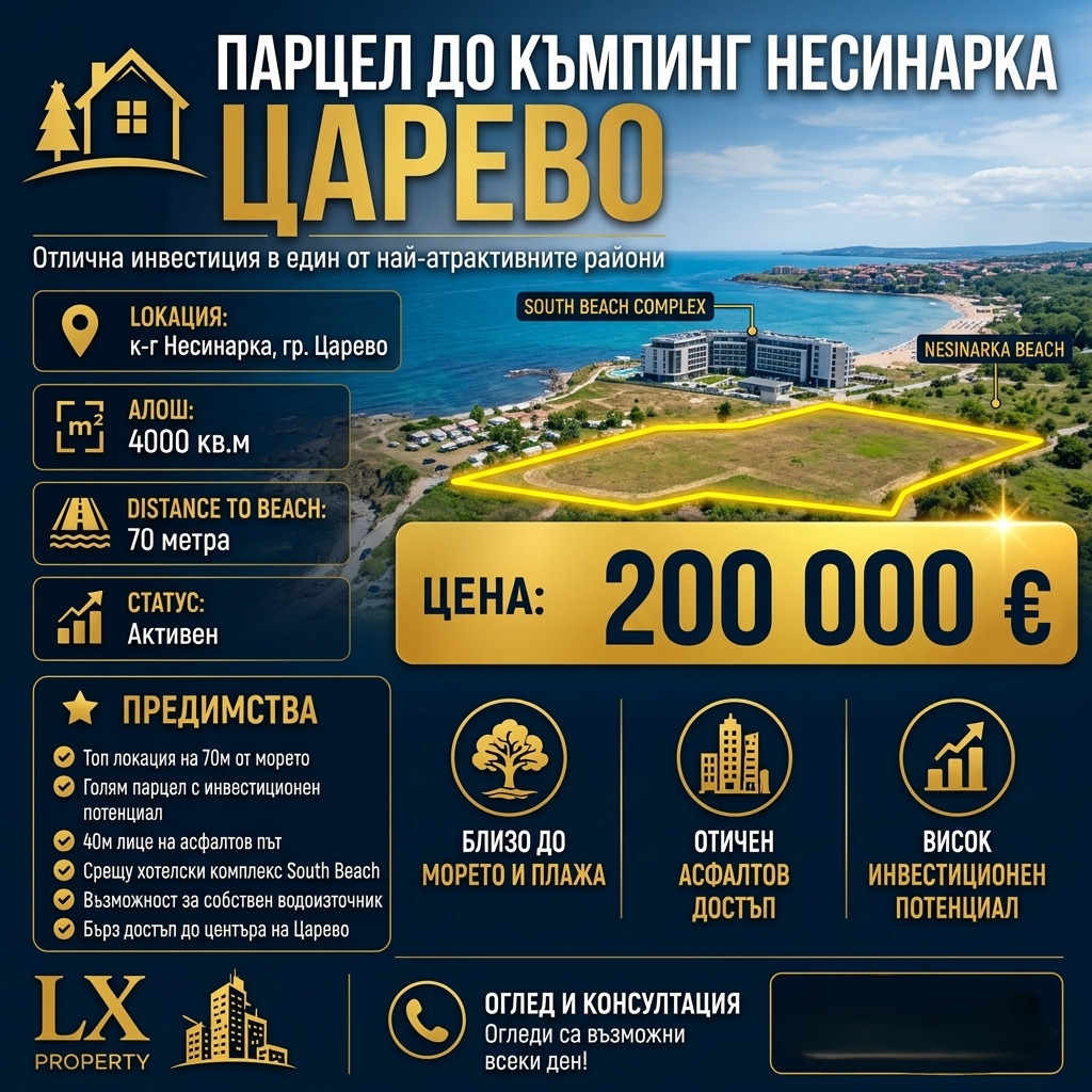 Продава ПАРЦЕЛ, гр. Царево, област Бургас
