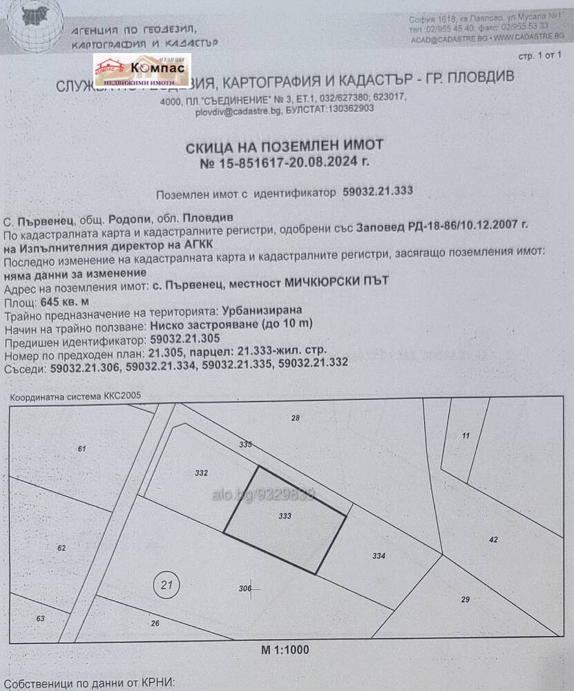Продава ПАРЦЕЛ, с. Първенец, област Пловдив