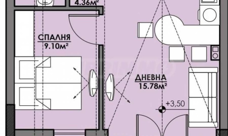 Eladó  1 hálószoba Burgas , Slavejkov , 50 négyzetméter | 93935632