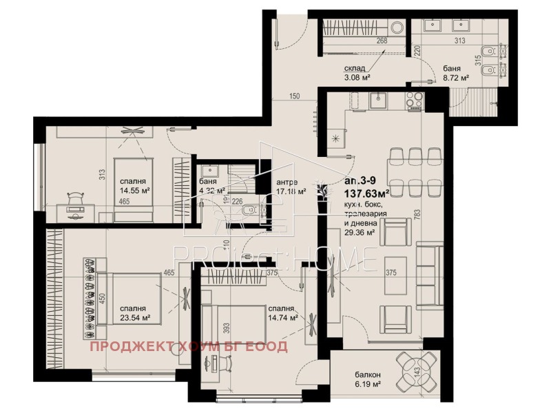 Продава 4-СТАЕН в град Бургас, Хоризонт - 161 кв.м / 213 005 € » 416 601.57 лв., ПРОДЖЕКТ ХОУМ БГ ЕООД