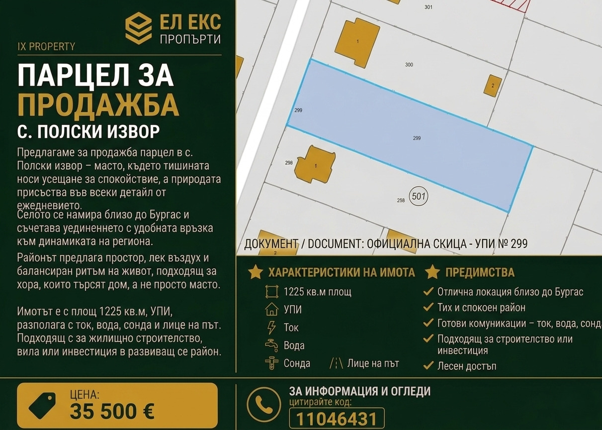 Продава ПАРЦЕЛ, с. Полски извор, област Бургас