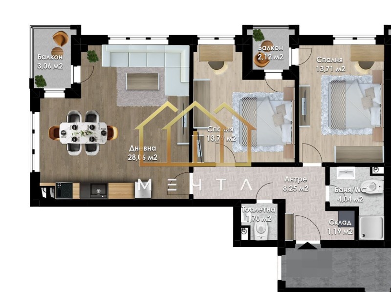 À vendre  2 chambres Plovdiv , Yujen , 116 m² | 19915695