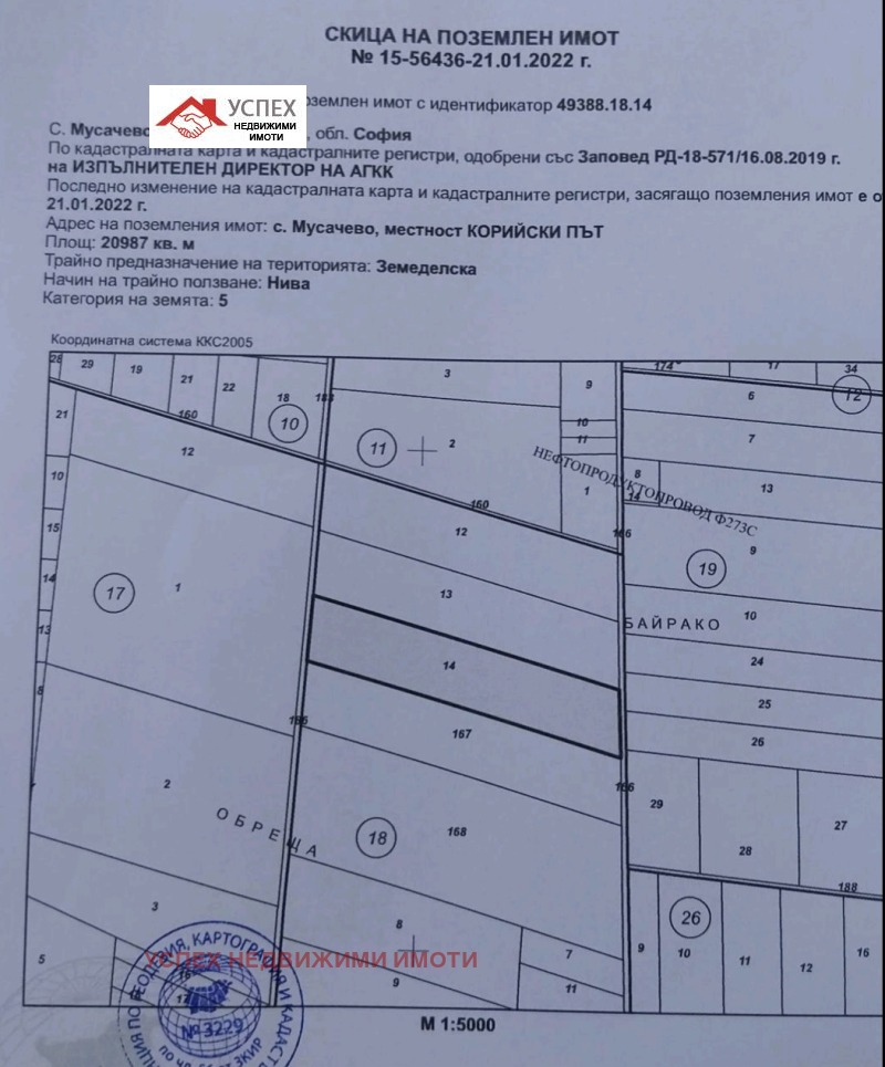 Продава ЗЕМЕДЕЛСКА ЗЕМЯ, с. Мусачево, област София област, снимка 1 - Земеделска земя - 46778924