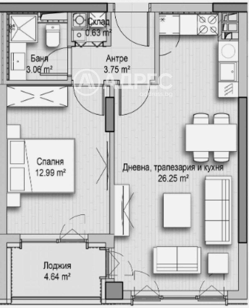 Myytävänä  1 makuuhuone Sofia , Hladilnika , 74 neliömetriä | 89341199