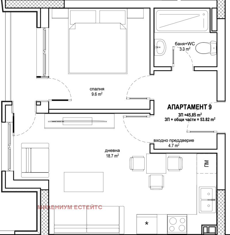 In vendita  1 camera da letto Sofia , Vitosha , 54 mq | 24800171