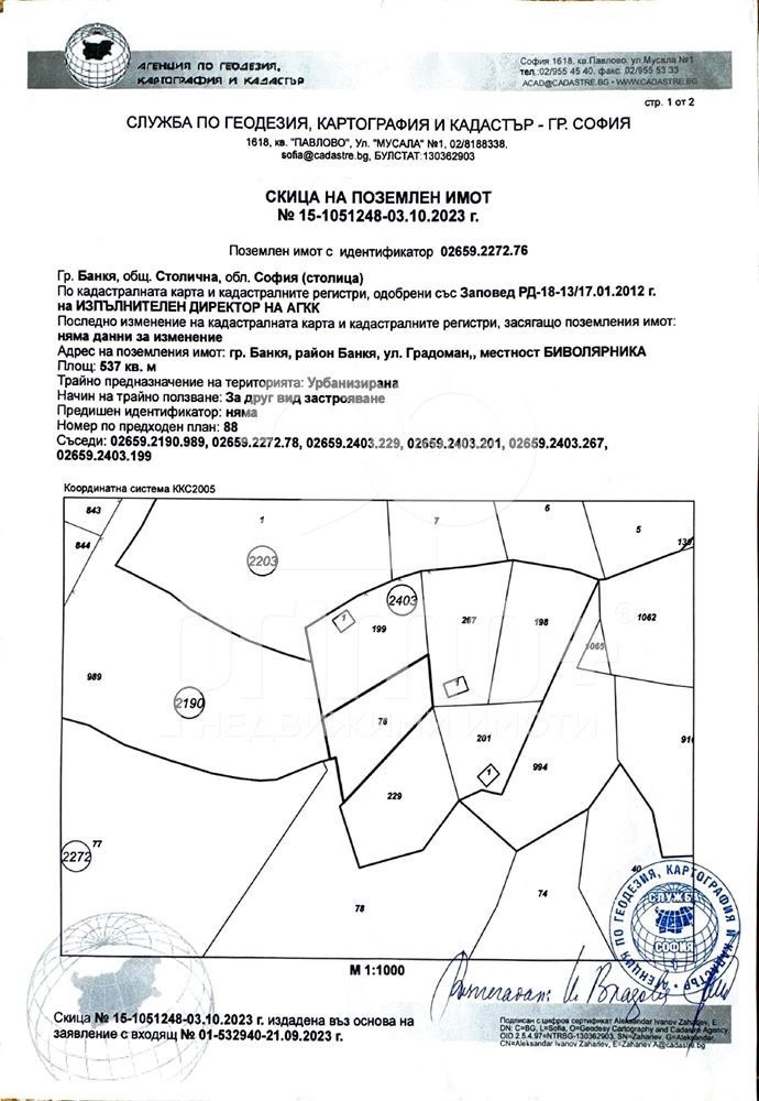 Продава  Парцел град София , гр. Банкя , 537 кв.м | 70494681