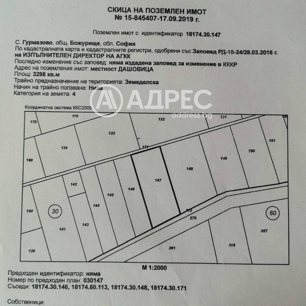 Продава ЗЕМЕДЕЛСКА ЗЕМЯ, гр. Божурище, област София област, снимка 2 - Земеделска земя - 55923055
