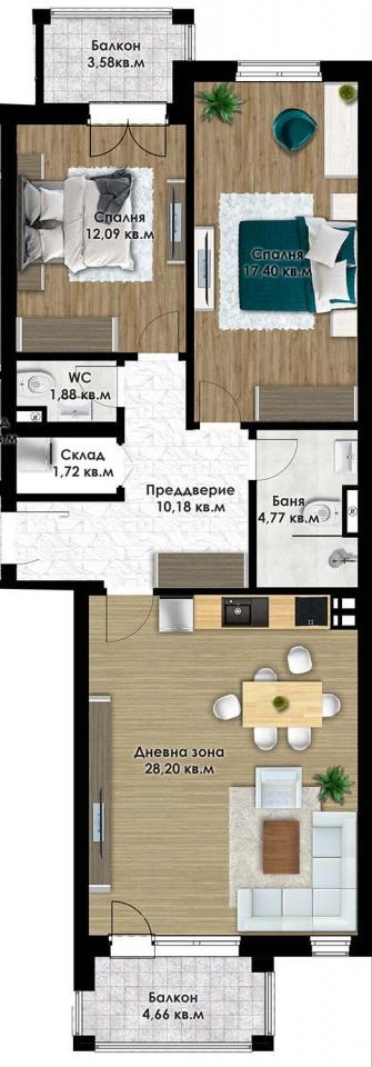 Продается  2 спальни Пловдив , Коматевско шосе , 113 кв.м | 20315385 - изображение [2]